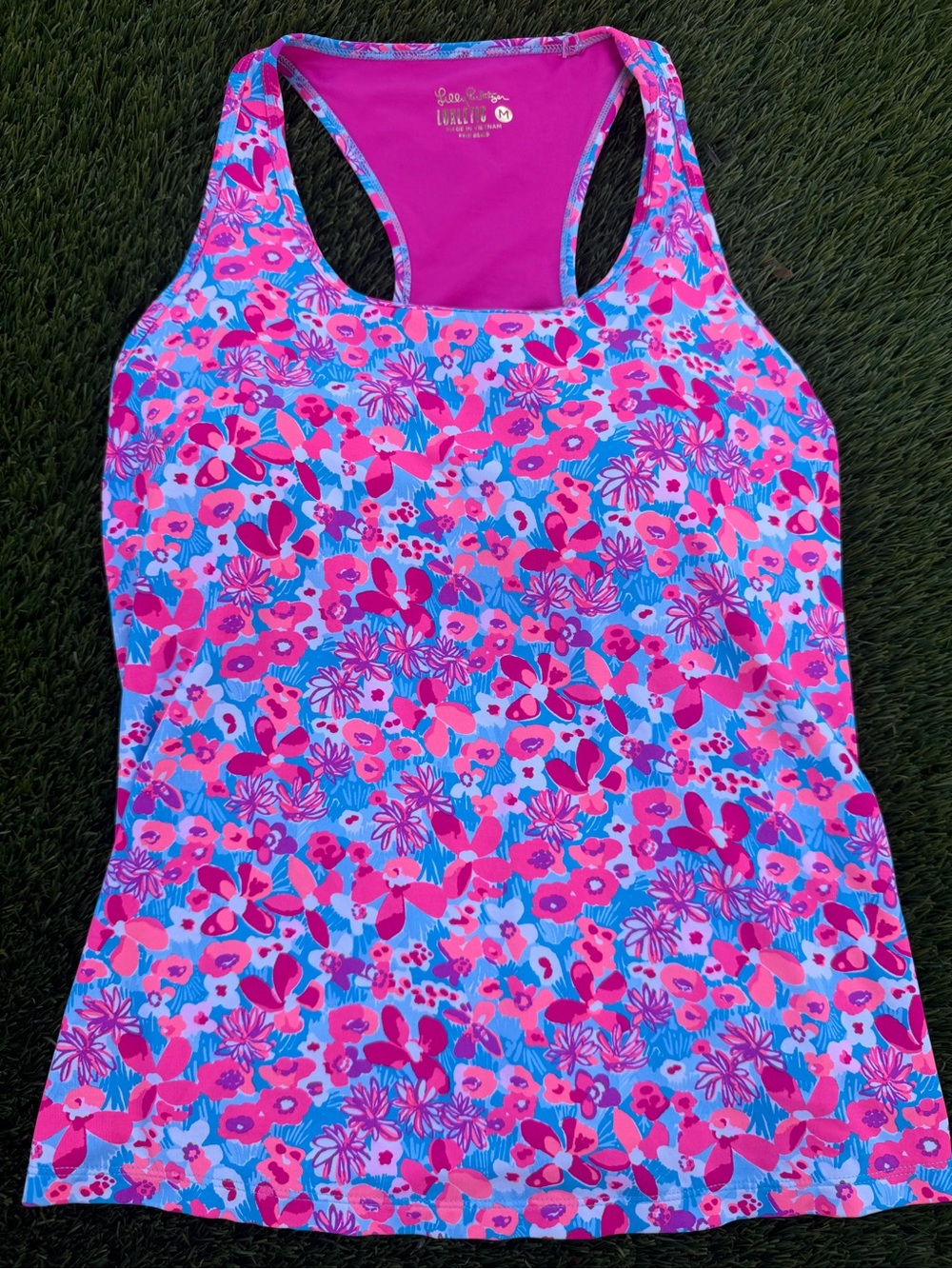Lilly Pulitzer Sunray Racerback Tank with Bra Cups Raz Berry Flamingoals